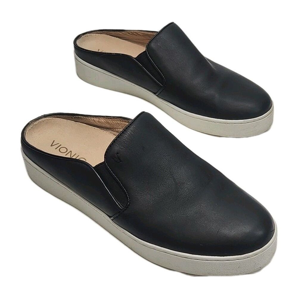 Vionic Shoe Dakota Mule Slip On Sneaker Womens Size 8.5 Black Leather Orthotic - Picture 2 of 12